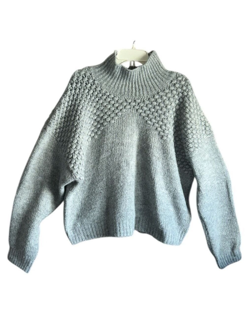 Free People Bradley Pullover Sweater in Light Gray Textured Knit XL - Picture 2 of 8